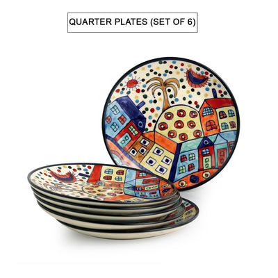 The Hut Family' Hand-Painted Ceramic Quarter Plates (7 Inch | Set Of 6)