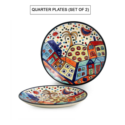 The Hut Couple' Hand-Painted Ceramic Quarter Plates (7 Inch | Set Of 2)