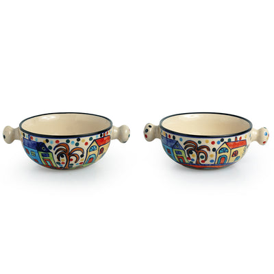 The Hut Handled Bowls' Hand-Painted Ceramic Bowls (Set Of 2)