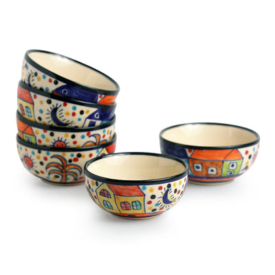 'The Serving Hut Goblets'  Hand-Painted Serving Bowls In Ceramic (Set Of 6)