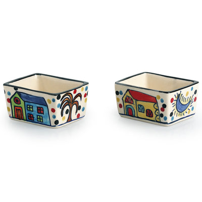 'Two Dips Of Hut' Hand-Painted Ceramic Chutney & Pickle Bowls (Set Of 2)