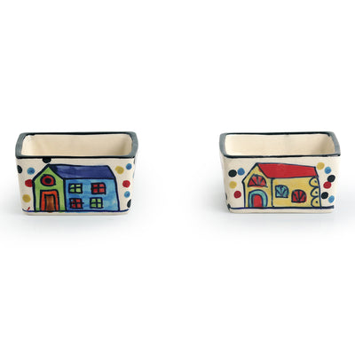 'Two Dips Of Hut' Hand-Painted Ceramic Chutney & Pickle Bowls (Set Of 2)