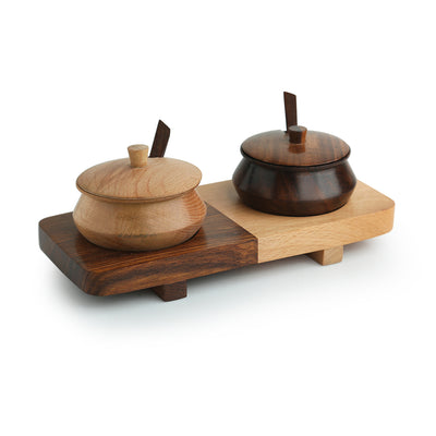 'Wood Fusions' Handcrafted Wooden Refreshment Jars And Tray