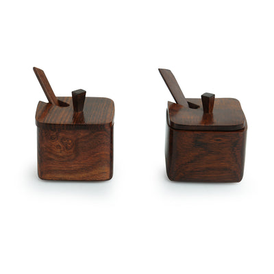 'Wood  Serving Squares' Handcrafted Wooden Refreshment Jars With Spoon And Tray
