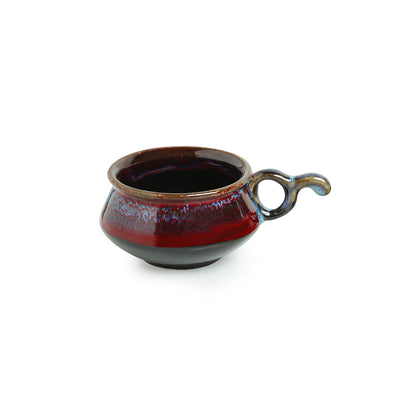 'Crimson Mascarene' Hand Glazed Studio Pottery Ceramic Tea Cups & Saucers Set (Set Of 6)