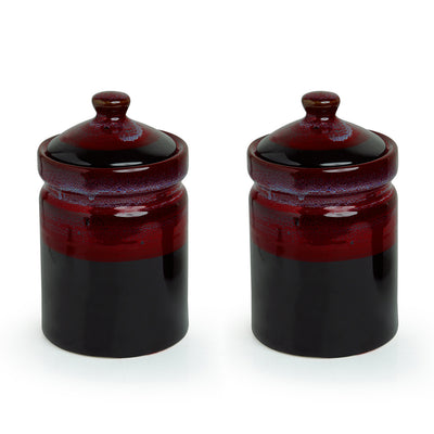 Magma Echoing' Hand Glazed Studio Pottery Ceramic Multi-Utility Storage Jars & Containers (940 ML | Set Of 2)