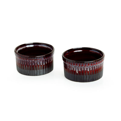 'Crimson Companion' Hand Glazed Studio Pottery Ceramic Dessert Bowls (Set Of 2)
