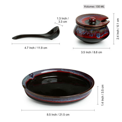'Plenary Crimson' Hand Glazed Studio Pottery Ceramic Pickle Holder (Set Of 3)