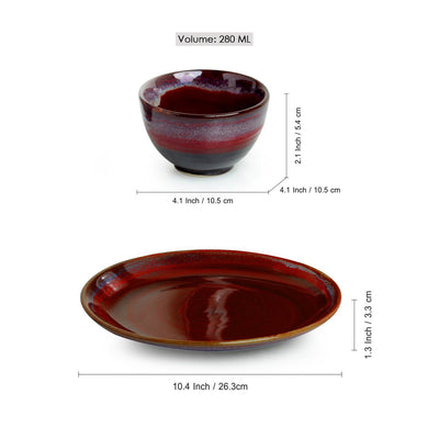'Crimson Platter Pack' Hand Glazed Stuidio Pottery Ceramic Dining Plate With Serving Bowls Set