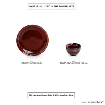 'Crimson Platter Pack' Hand Glazed Stuidio Pottery Ceramic Dining Plate With Serving Bowls Set