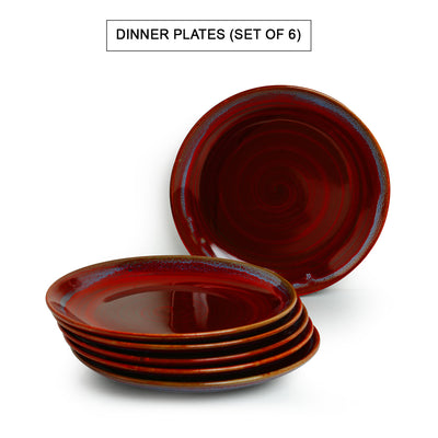 Crimson Frisbee' Hand Glazed Studio Pottery Ceramic Dining Plates (10 Inch | Set of 6)