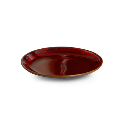 Crimson Frisbee' Hand Glazed Studio Pottery Ceramic Dining Plates (10 Inch | Set of 2)