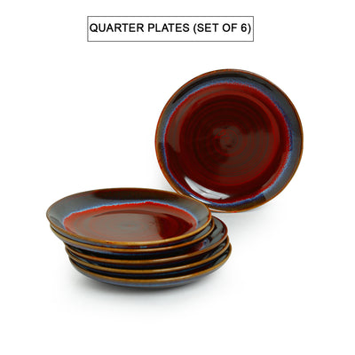 Crimson Frisbee' Hand Glazed Studio Pottery Ceramic Quarter Plates (7 Inch | Set of 6)