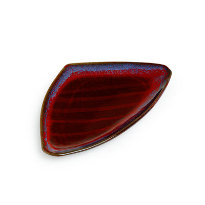 'Crimson Triangular Pair' Hand Glazed Studio Pottery Ceramic Serving Platter (Set Of 2)