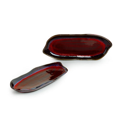 'Crimson Canoe' Hand Glazed Studio Pottery Ceramic Serving Platter (Set Of 2)