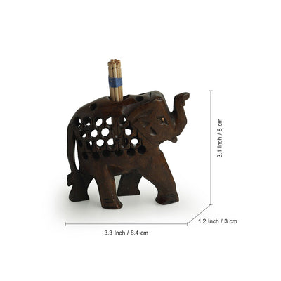 'The Majestic Elephant' Hand Carved & Hand Painted Toothpick Holder Cum Showpiece In Cedar Wood
