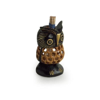 'The Spiral Eyed' Hand Carved & Hand Painted Toothpick Holder Cum Showpiece In Cedar Wood
