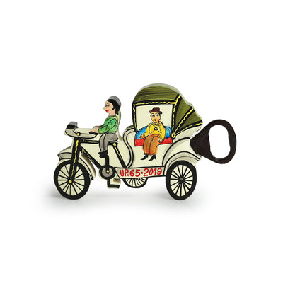 'The Riding Rickshaw' Hand-Painted Bottle Opener & Fridge Magnet In Chilbil Wood