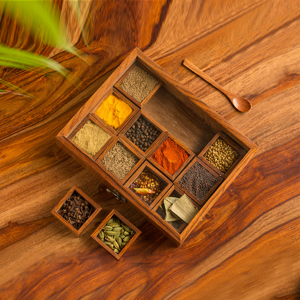 Wooden Spice Box Buy Sheesham Indian Spice Box Wooden Online in India ExclusiveLane