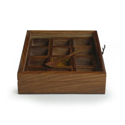 'Twelve Blends' Spice Box With 12 Containers & Spoon In Sheesham Wood