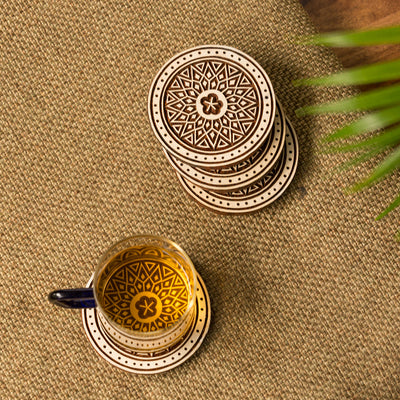 Magnificent Mandala' Hand-Carved Blocks & Tea Coasters In Sheesham Wood (Set of 4)