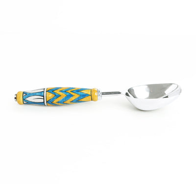 The Mughal Paich Daar' Hand-Painted Serving Spoon Set In Stainless Steel & Ceramic (Set of 2)