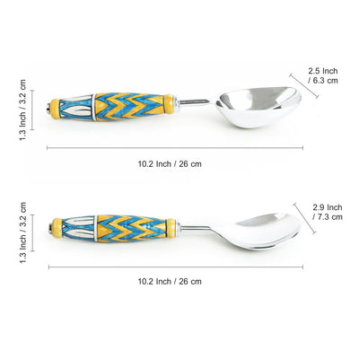 The Mughal Paich Daar' Hand-Painted Serving Spoon Set In Stainless Steel & Ceramic (Set of 2)