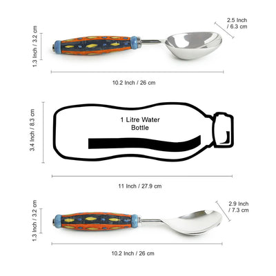 The Mughal Aakar' Hand-Painted Serving Spoon Set In Stainless Steel & Ceramic (Set of 2)