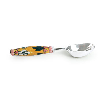 The Mughal Patti' Hand-Painted Serving Spoon Set In Stainless Steel & Ceramic (Set of 2)