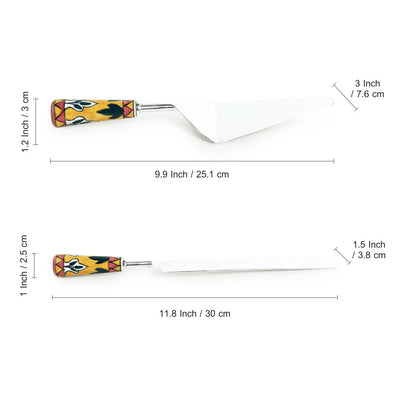The Mughal Patti' Hand-Painted Cake Server & Bread Knife In Stainless Steel & Ceramic (Set of 2)