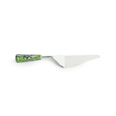 The Mughal Zahri' Hand-Painted Cake Server & Bread Knife In Stainless Steel & Ceramic (Set of 2)