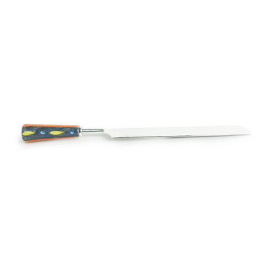 The Mughal Aakar' Hand-Painted Cake Server & Bread Knife In Stainless Steel & Ceramic (Set of 2)