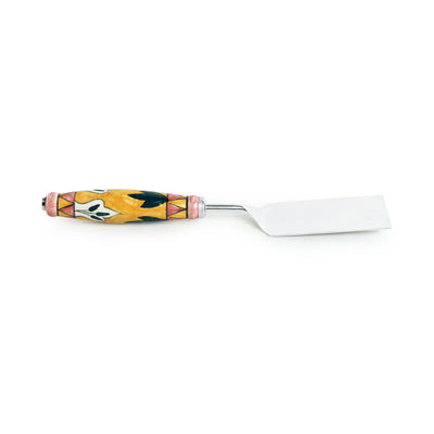 The Mughal Patti' Hand-Painted Serving Fork & Scraper In Stainless Steel & Ceramic (Set of 2)