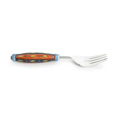 The Mughal Aakar' Hand-Painted Serving Fork & Scraper In Stainless Steel & Ceramic (Set of 2)