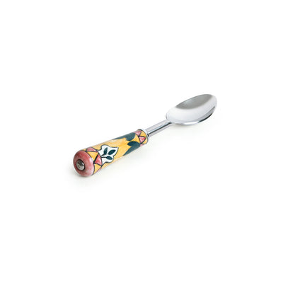 The Mughal Patti' Hand-Painted Table Spoons In Stainless Steel & Ceramic (Set of 6)