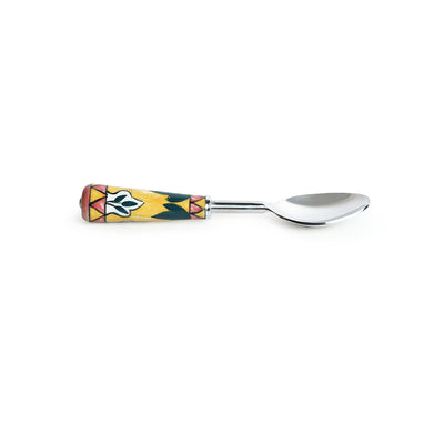The Mughal Patti' Hand-Painted Table Spoons In Stainless Steel & Ceramic (Set of 6)