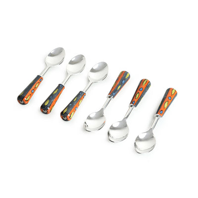 The Mughal Aakar' Hand-Painted Table Spoons In Stainless Steel & Ceramic (Set of 6)