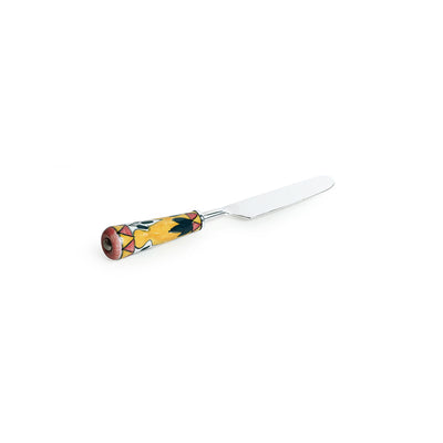 The Mughal Patti' Hand-Painted Table Knives In Stainless Steel & Ceramic (Set of 6)