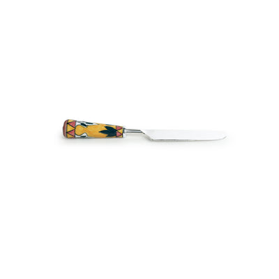 The Mughal Patti' Hand-Painted Table Knives In Stainless Steel & Ceramic (Set of 6)