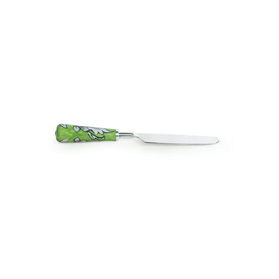 The Mughal Zahri' Hand-Painted Table Knives In Stainless Steel & Ceramic (Set of 6)