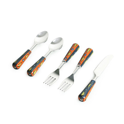 The Mughal Aakar' Hand-Painted Table Cutlery Set In Stainless Steel & Ceramic (Set of 5)