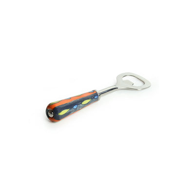 The Mughal Aakar' Hand-Painted Bottle Opener In Stainless Steel & Ceramic
