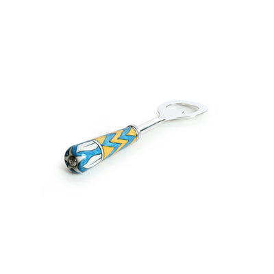 The Mughal Paich Daar' Hand-Painted Bottle Opener In Stainless Steel & Ceramic