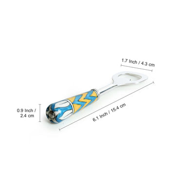 The Mughal Paich Daar' Hand-Painted Bottle Opener In Stainless Steel & Ceramic