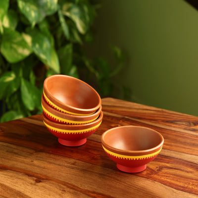 Red Serves' Warli Hand-Painted Serving Bowls In Earthen Terracotta (Set Of 4 | Red)