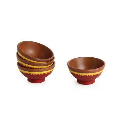 Red Serves' Warli Hand-Painted Serving Bowls In Earthen Terracotta (Set Of 4 | Red)