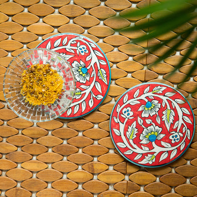 Mughal Rounds' Floral Hand-painted Trivets In Ceramic (Set of 2)