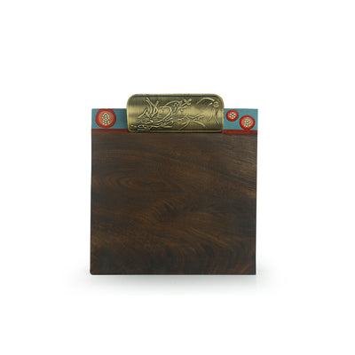 'Desert Leaf Serves' Hand-Painted Cheese Tray In Mango Wood & Brass