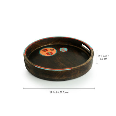 'Oasis Serves' Hand-Painted Round Serving Tray In Mango Wood
