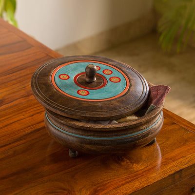 'Desert Stash' Hand-Painted Chapati Box In Mango Wood